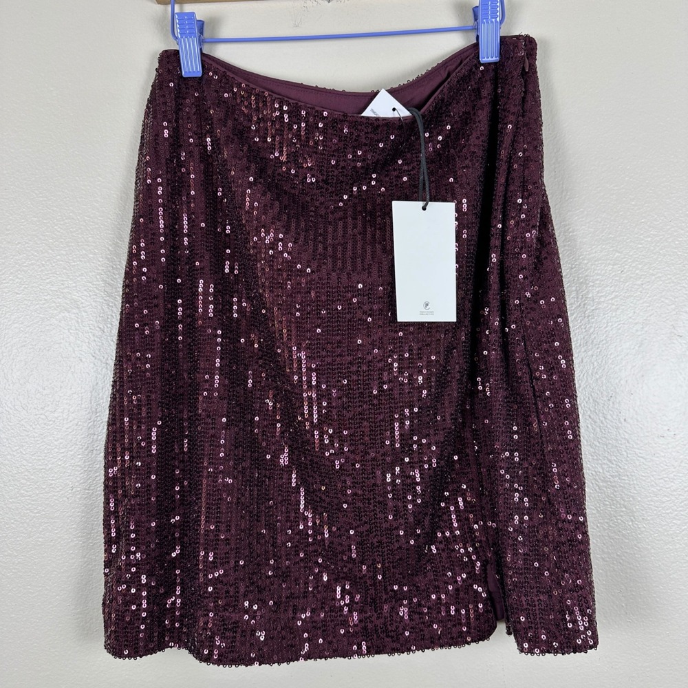 Rebecca Minkoff Women's M Mini Skirt Fig Wine Sequin Side Slit Party Club NEW